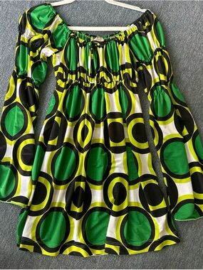 Green, Black & White Off-Shoulder Mini Dress